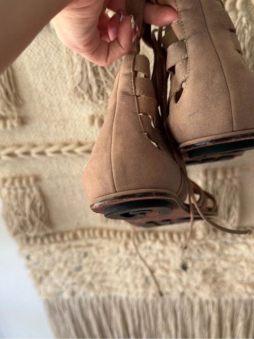 gentle souls Tan Suede Lace-Up Gladiator Sandals